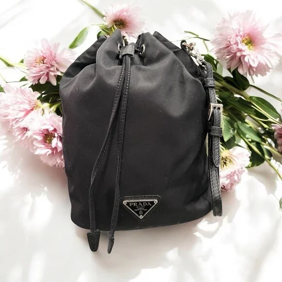 Prada Drawstring Wristlet Bucket Bag Tessuto Small